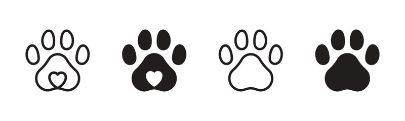 Pet paw editable stroke. footprints Pet paw, Heart with pet paw print dog cat icon, vector illustration