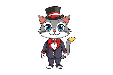 A cat wearing a top hat and a tuxedo vector art illustration.eps