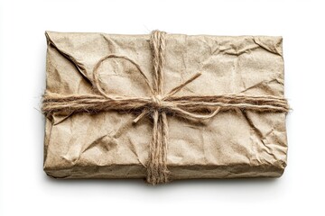 Vintage kraft label tag with twine, ideal for pricing, gifts, or crafts; eco-friendly design enhances aesthetics, displayed on a solid backdrop in png format for versatile usage