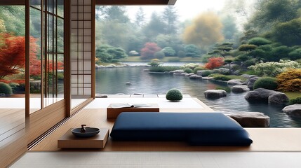Serene Japanese Garden View From Minimalist Room