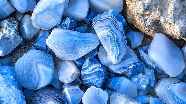 Blue Lace Agate Crystals on Smooth Surface