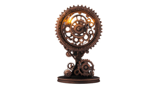 A vintage steampunk clock design featuring intricate gears and mechanisms, highlighting the beauty of mechanical craftsmanship and timekeeping.