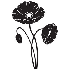 Poppy flower, Iceland poppy flower black silhouette, California Poppy flower vector illustration icon
