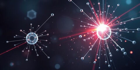 Fototapeta premium Abstract representation of electrons colliding with photons in inverse compton scattering process, high energy, physics, spectrum