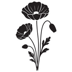Poppy flower, Iceland poppy flower black silhouette, California Poppy flower vector illustration icon
