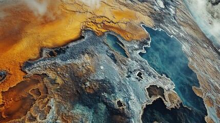 Aerial Colorful Hot Springs, Thermal Landscape Background, Geology Research