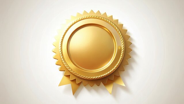 A golden badge with a bold, modern design on a clean white background