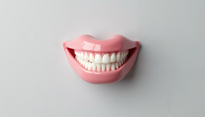 Smiling mouth with shiny white teeth on a neutral background