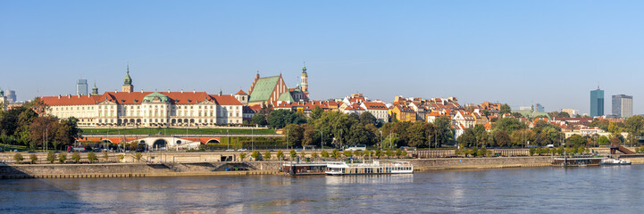 Warsaw Castle and old town at Vistula river panorama in Warsaw, Poland