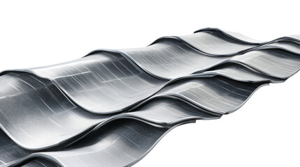 Close-up of metallic sheets featuring a wave pattern, showcasing their sleek design and reflective surface, ideal for industrial and artistic use.