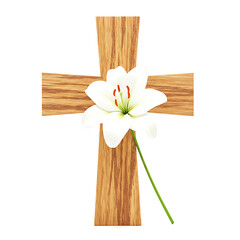 Christian Cross Symbol with Lily Blossom On Transparent Background
