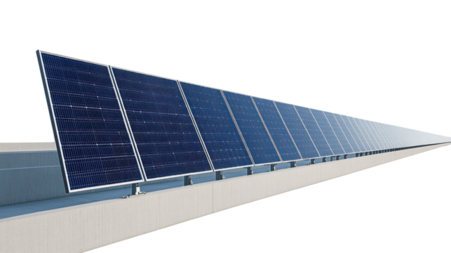 A modern array of solar panels harnessing renewable energy, showcasing sustainable technology and innovation for a greener future.