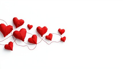 Heart Shapes Made of Fabric Arranged on White Background for Romantic Themes
