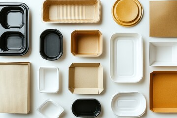 Variety of Empty Takeout Food Packaging Displayed Neatly