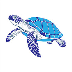 Obraz premium Blue Sea Turtle Vector Illustration,Intricate Sea Turtle Design in Blue,Decorative Turtle Vector Artwork