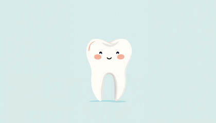 Happy cartoon tooth with a smile on a light blue background