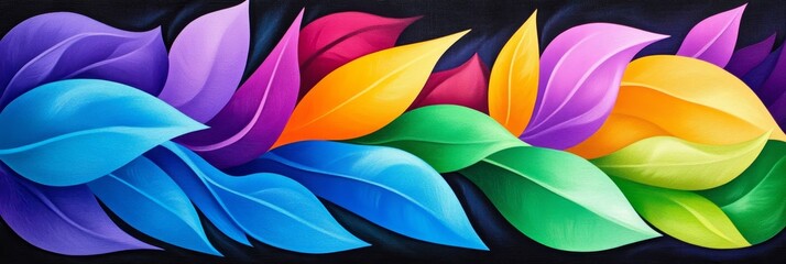Abstract Flowing Rainbow Leaves - Vibrant, flowing leaves symbolize growth, nature, harmony, energy, and serenity.  A colorful abstract design.