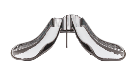 A modern metal slide in an industrial design, showcasing a unique appeal for playgrounds or public spaces. Ideal for design and recreational themes.