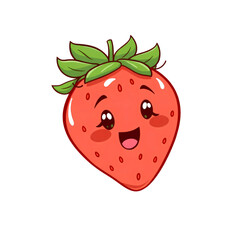 Obraz premium kawaii cute strawberry, smiling fresh red berry, juicy organic fruit, adorable cartoon food – high quality png isolated on transparent background
