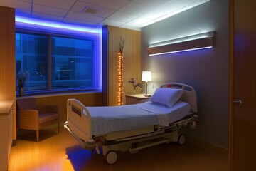Serene Hospital Room with Empty Bed and Soft Lighting