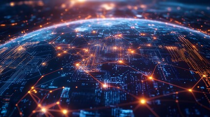 Obraz premium Global Network Connections Illuminate Digital Earth