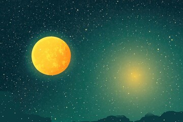 Fototapeta premium Bright Yellow Sun Shining in Vibrant Sky Illustration