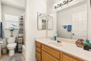 an interior view of a home bathroom