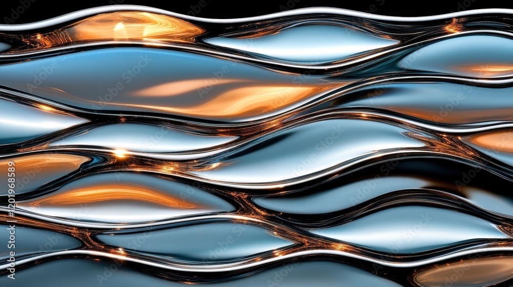 Canvas Prints stunning abstract waves of reflected light on shiny metallic surface, capturing the dance of color a