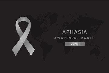 Asthma awareness illustration on Dark gray background with Gray color ribbon.