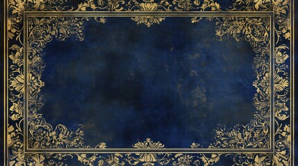 Gold ornate frame on dark blue textured background.