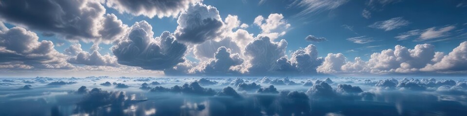A stunning vista of clouds in the vast blue expanse, sky, landscape, misty