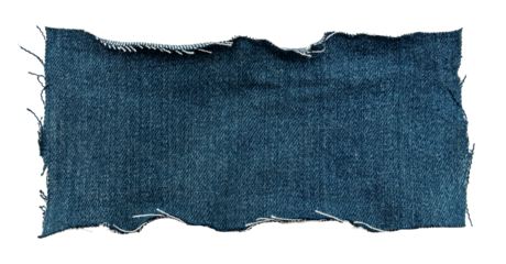 Piece of torn denim on a white background. Denim texture