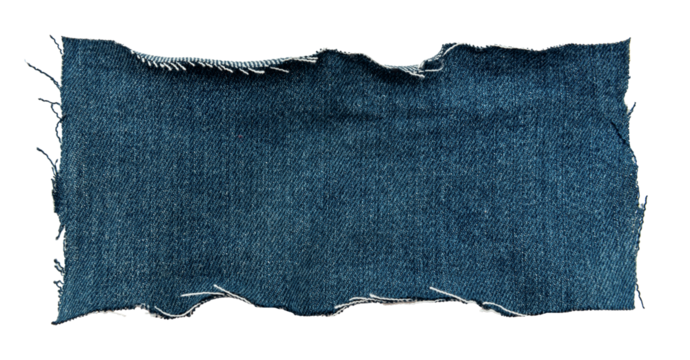 Piece of torn denim on a white background. Denim texture