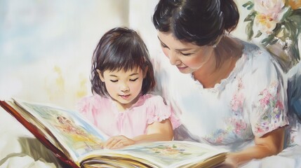 Child Reads Storybook to Mother on Special Day