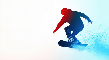 Obraz premium Snowboarder carving through snow, showcasing dynamic movement and style