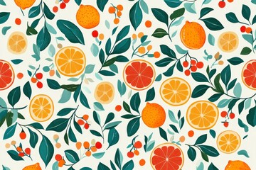 Colorful Pattern of Fresh Oranges and Leaves