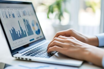 Professional Working on Laptop with Data Visualization