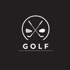 Minimalist Golf Logo With White Circle And Clubs.