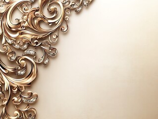 Ornate golden filigree design on beige background