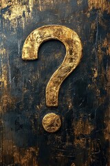  Golden question mark with a metallic textured surface, resembling brushed metal. Perfect for concepts of curiosity, mystery, or premium branding.