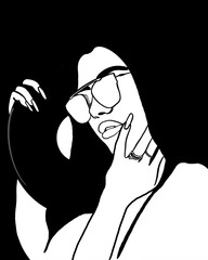 Woman in sunglasses holding a vinyl record - black and white color