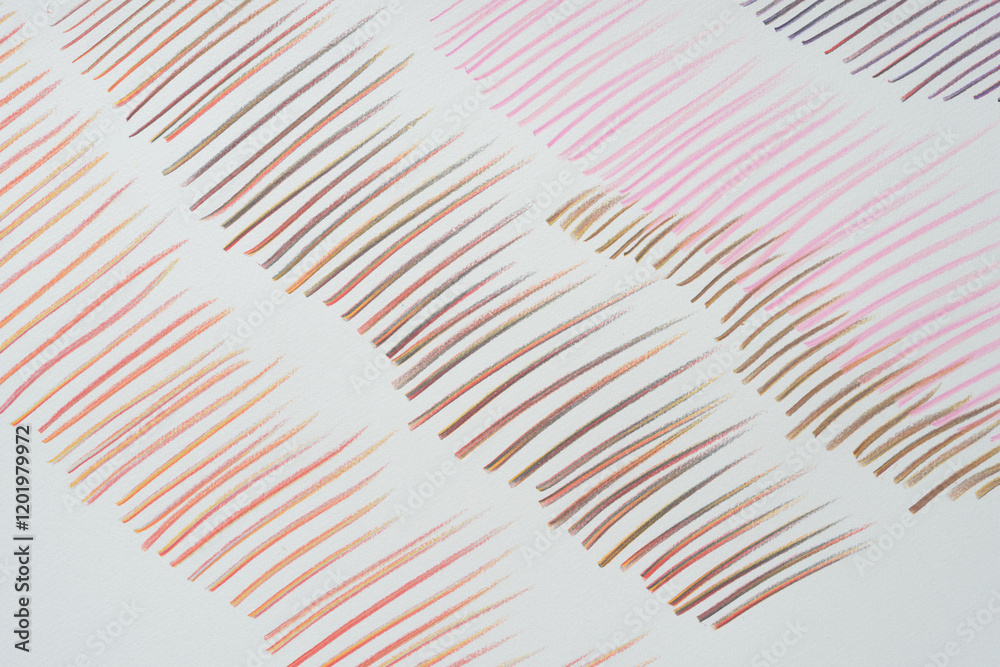 Poster series of multi-color lines with feathery tips on paper