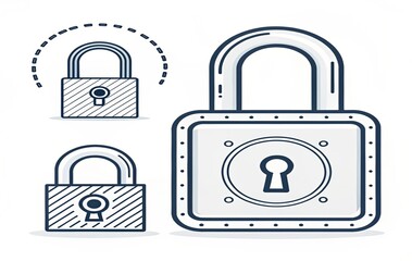 Closed lock and open lock icons set. Outline safe symbol. Padlock illustration.