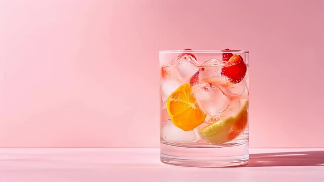 Refreshing cocktail with citrus and ice, horizontal video, perfect for summer drinks promotions, bar menus and beverage marketing