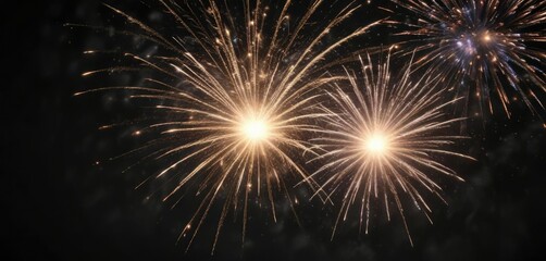 Obraz premium Abstract overlay of firework bursts on dark background, explosion, firework bursts, bright