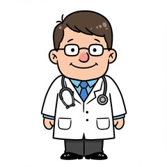 Fototapeta premium Friendly Cartoon Doctor Character Male Physician in White Coat with Stethoscope Medical Illustration