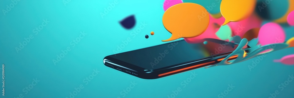 Aufkleber bright chat bubbles emerge from a smartphone creating a lively communication atmosphere in a digital