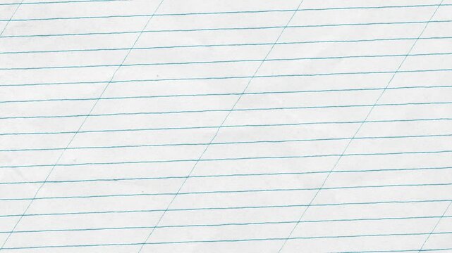Looping background animation of a white crumpled up lined paper with diagonal lines. Wrinkled white paper with blue horizontal and diagonal lines background for motion graphics.
