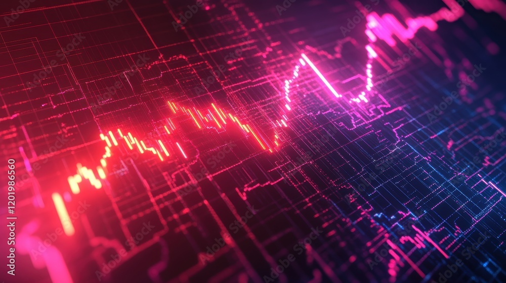 Poster abstract red and blue background with digital data line for technology and design concepts