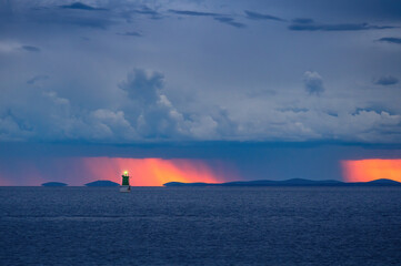 Cloudy mood after sunset by the sea, island of Rab, Kvarner Gulf Bay, Croatia, Europe